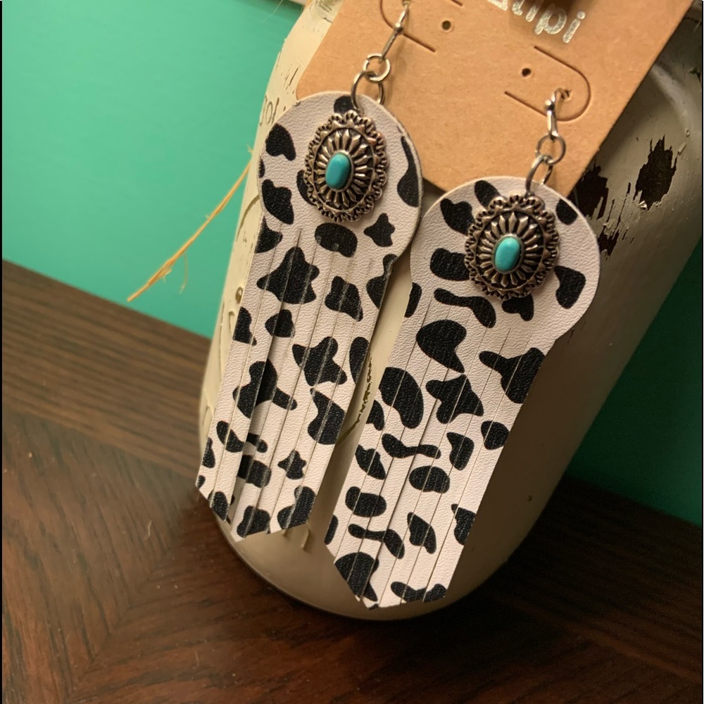 Faux Leather Cow Print Earrings NEW